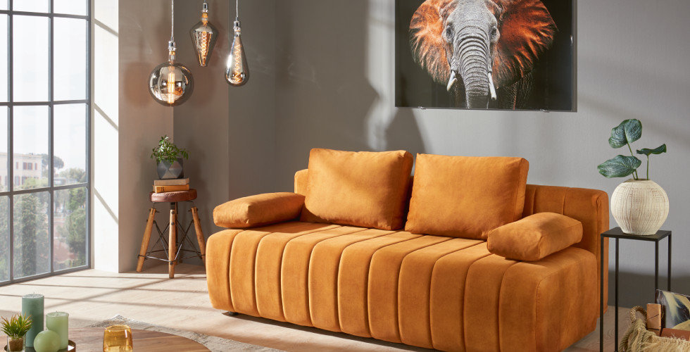 Safari Style Ocker Orange Couch Wohnzimmer Elefant Grau