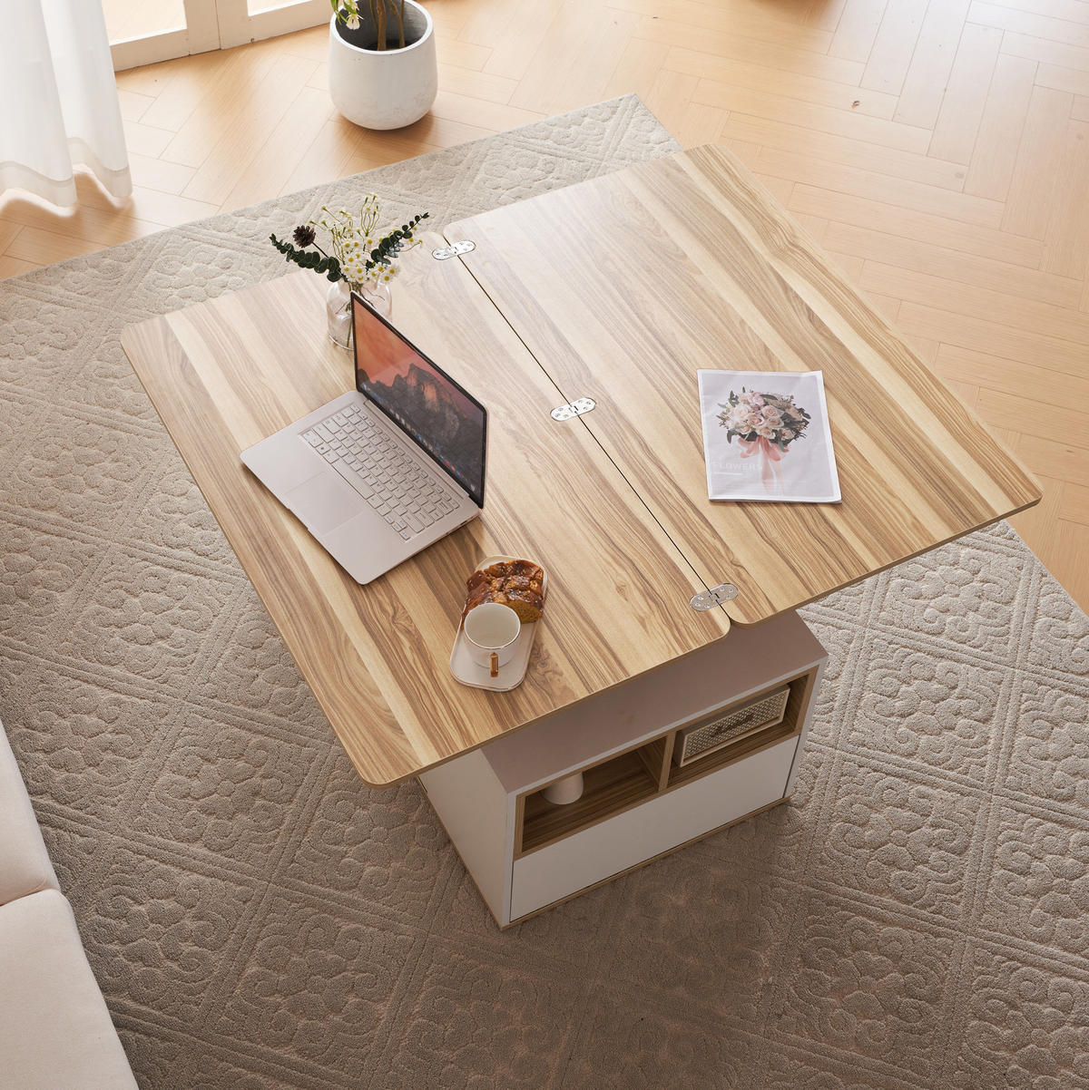 COUCHTISCH aus Spanplatte 100x51x47 cm Weiß höhenverstellbar mit Schubladen - Weiß, Holzwerkstoff (100/51/47cm) - IVMEU