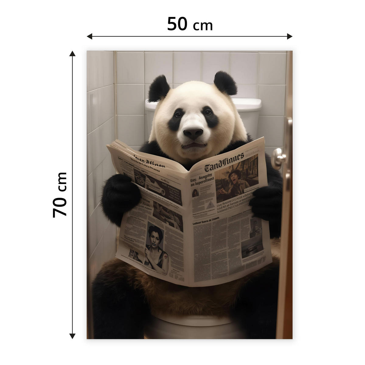POSTER für Badezimmer WC PANDA auf Toilette mit Zeitung Abstraktion 50x70cm - Beige/Schwarz, Papier (50/70/70cm) - Muralo