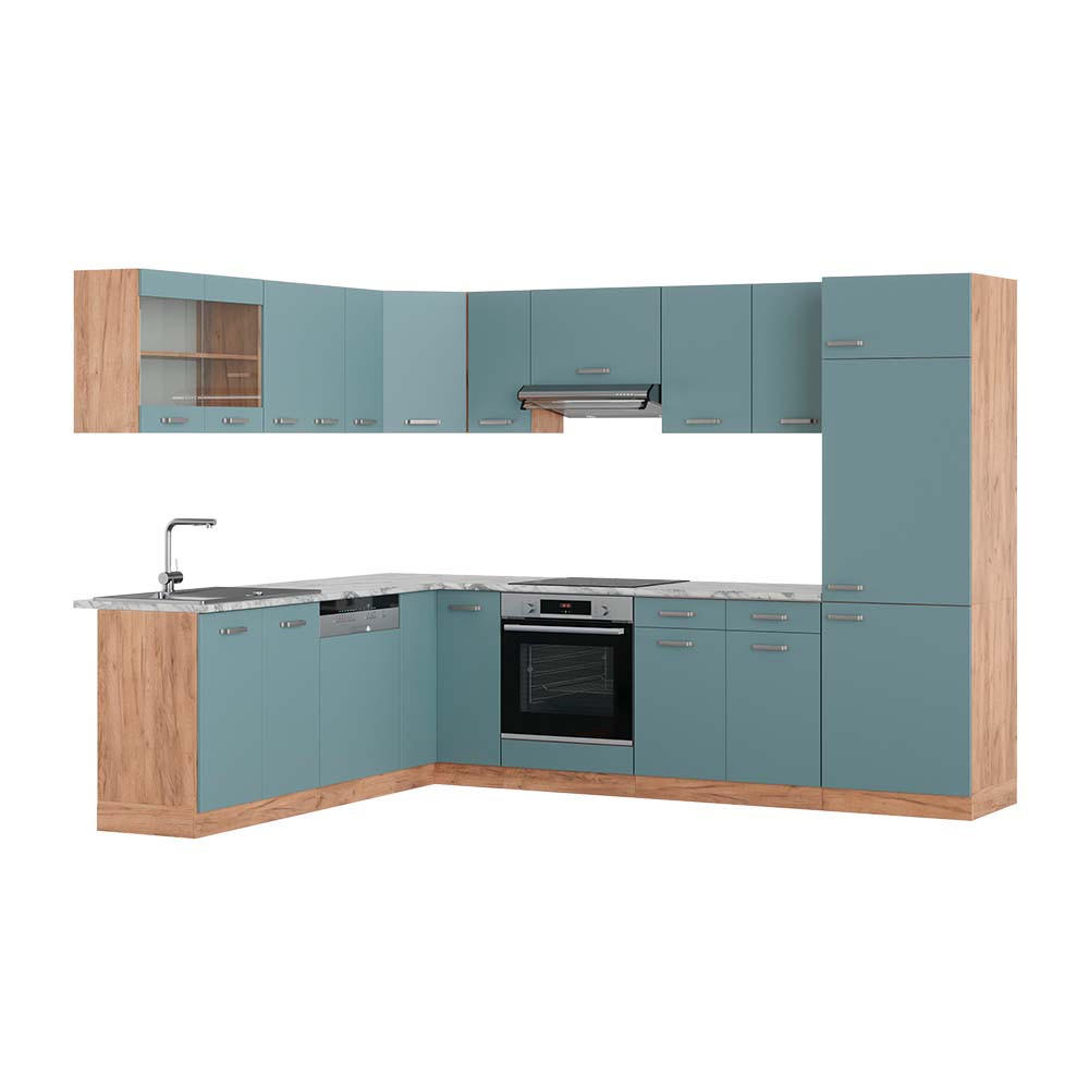ECKKÜCHE R-Line Blau-Grau/Goldkraft Eiche 227 x 287 cm, AP Marmor - Honigeiche/Blaugrau, Holzwerkstoff (287/81.6/60cm) - Vicco