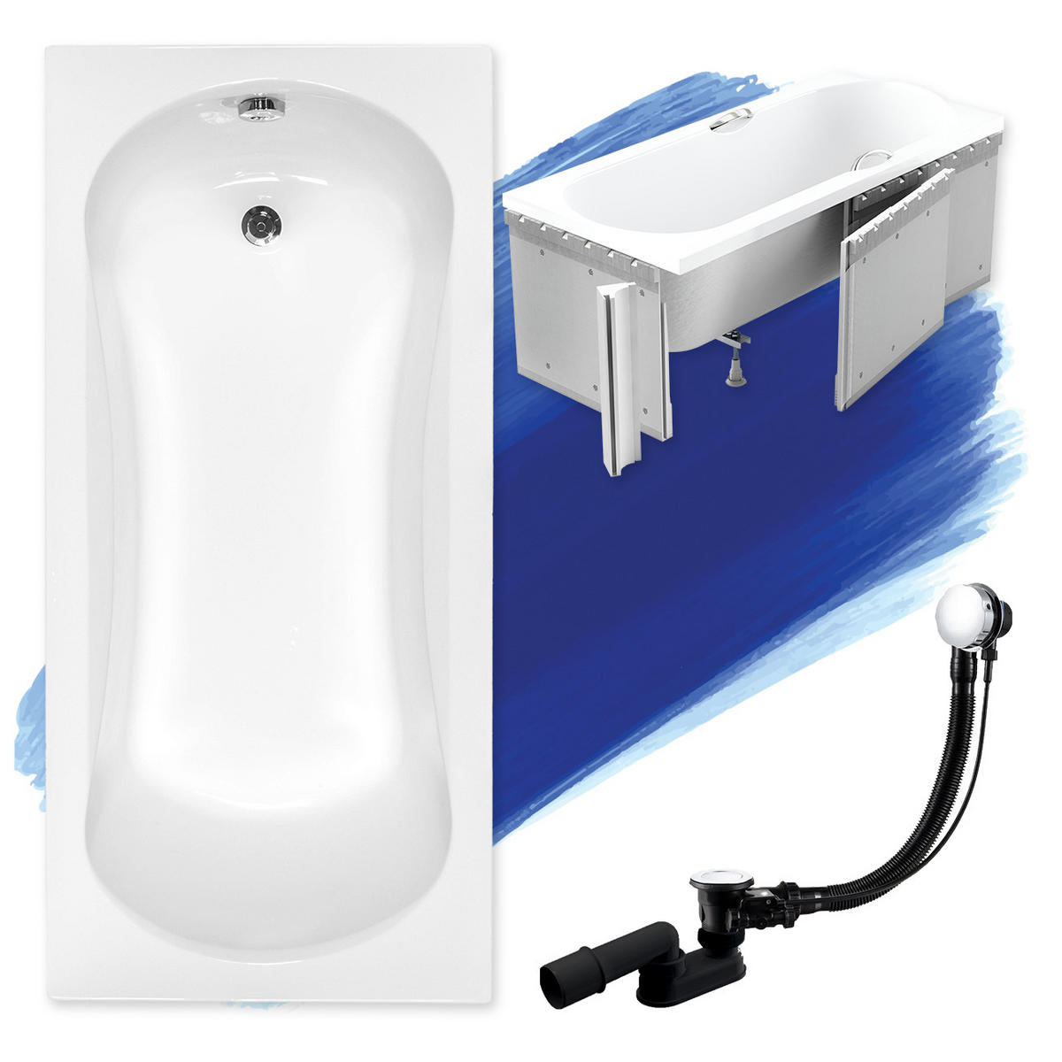 BADEWANNE Rechteck ARIA 150/70 mit Styro Ablauf Füße - Weiß, Kunststoff (70/50/150cm) - bad land