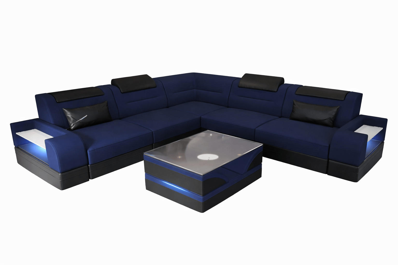 COUCH Trivento L Dunkelblau Schwarz Mikrofaserstoff - Dunkelblau, Kunststoff (274/274cm)