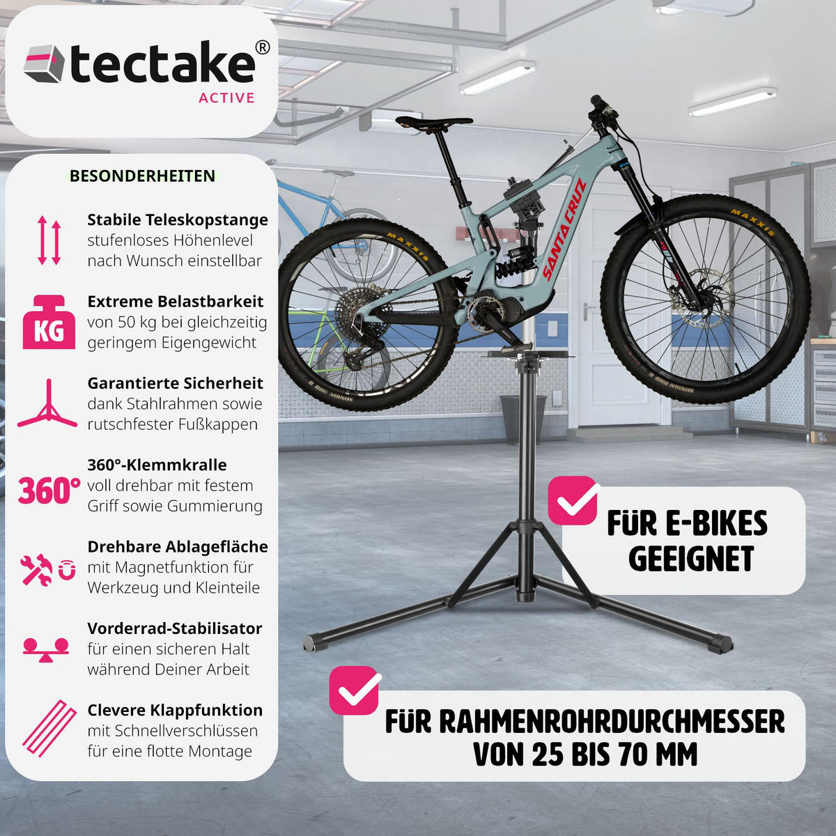 FAHRRADMONTAGESTÄNDER Jan,inklusive Vorderrad-Stabilisator,grau/schwarz - Schwarz/Grau, Textil (81/169cm) - tectake