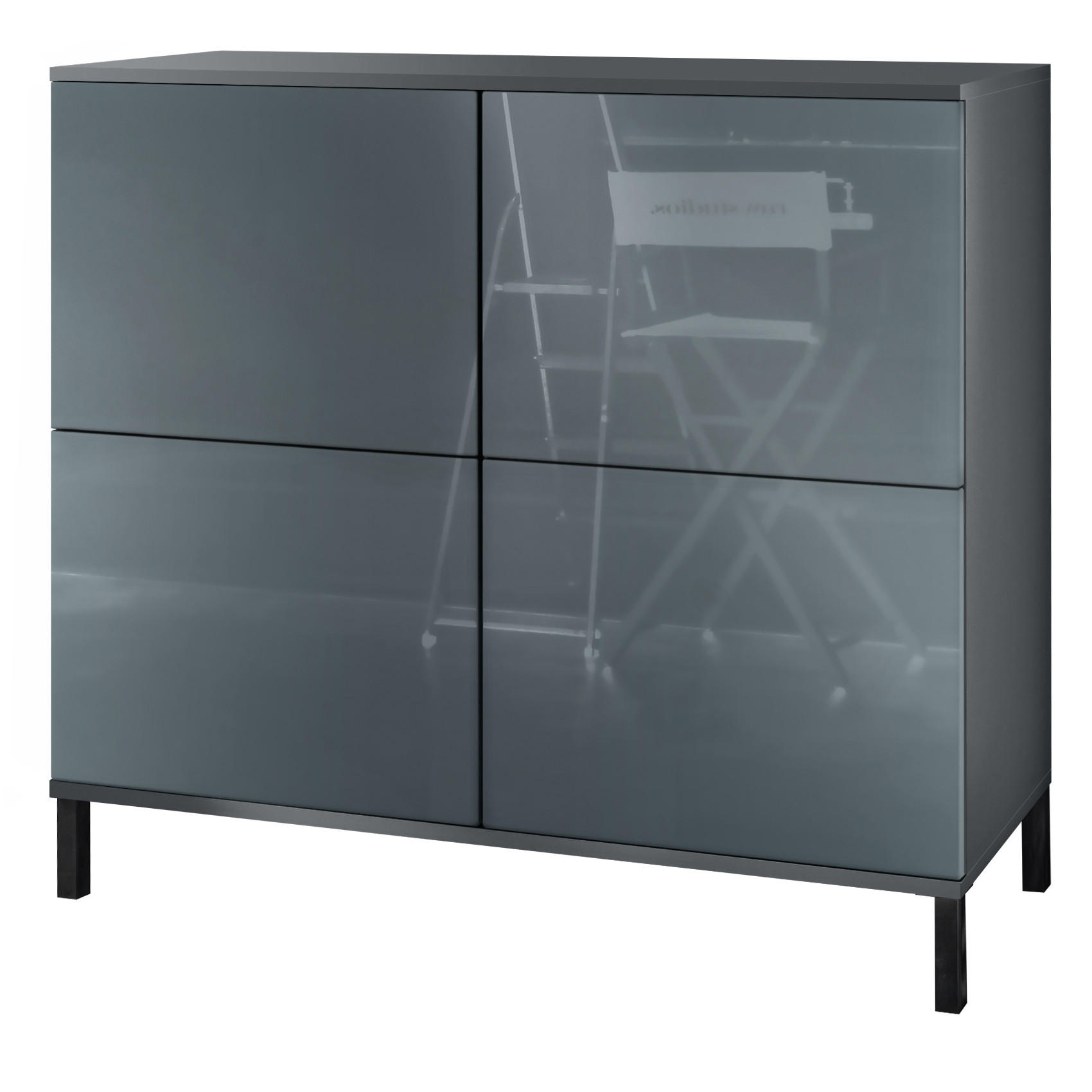 KOMMODE Rova Grau Hochglanz - Grau, Holzwerkstoff (92.5/83.5/35cm) - Vladon