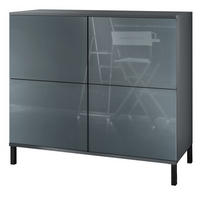 KOMMODE Rova Grau Hochglanz - Grau, Holzwerkstoff (92.5/83.5/35cm) - Vladon