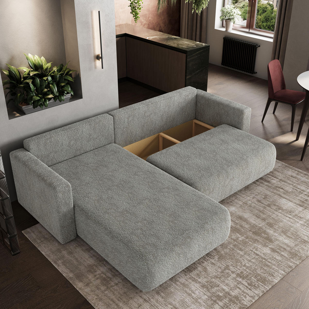 ROHOVÁ SEDAČKA TURIN béžová - šedá/béžová, dřevo/textil (265/183cm) - MASSENO