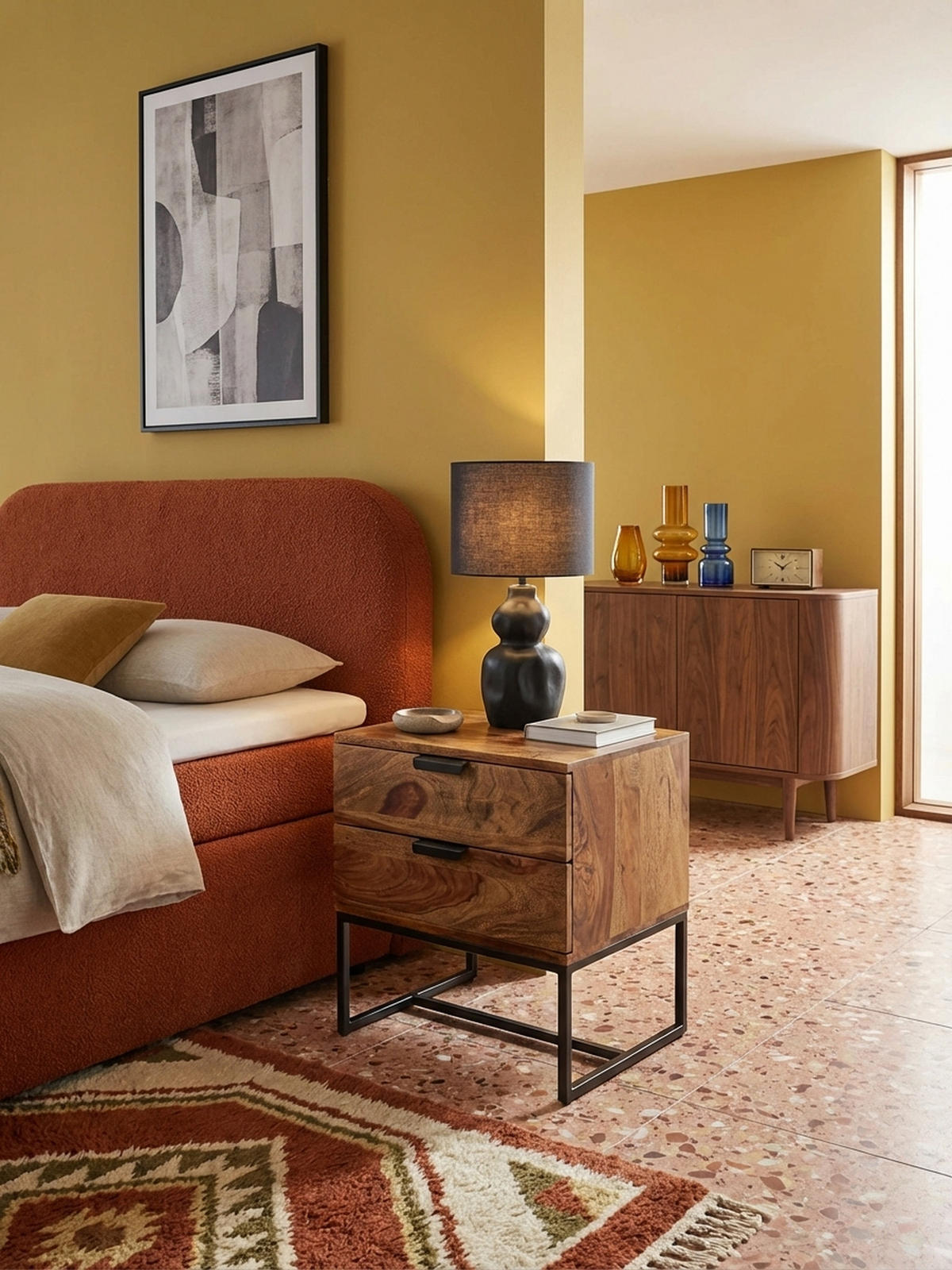 NACHTTISCH – Massivholz/Eisen, 50x40x51 cm, 2 Schubladen, Industrial-Stil - Schwarz/Braun, Holz/Metall (50/51/40cm) - KADIMA DESIGN