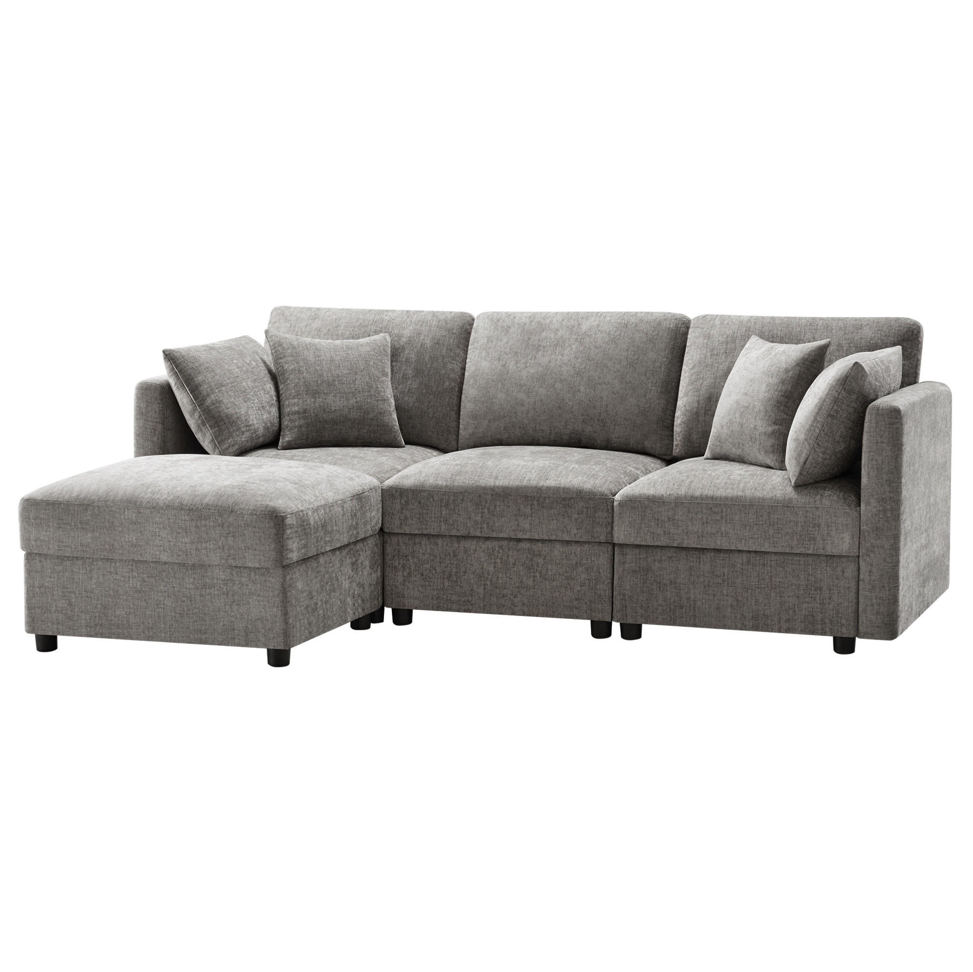 ECKSOFA, Chenille mit verstellbaren Armlehnen & Hocker, 218/156,5/86 cm, Grau - Grau, Textil (156.5/218cm) - Redom