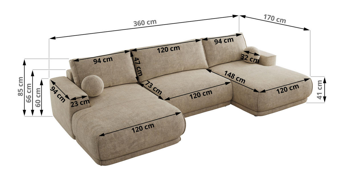 SEDACIA SÚPRAVA RINA U Béžová Hrubo tkaná ženilka - čierna/béžová, textil/plast (360/85/170cm) - MKS