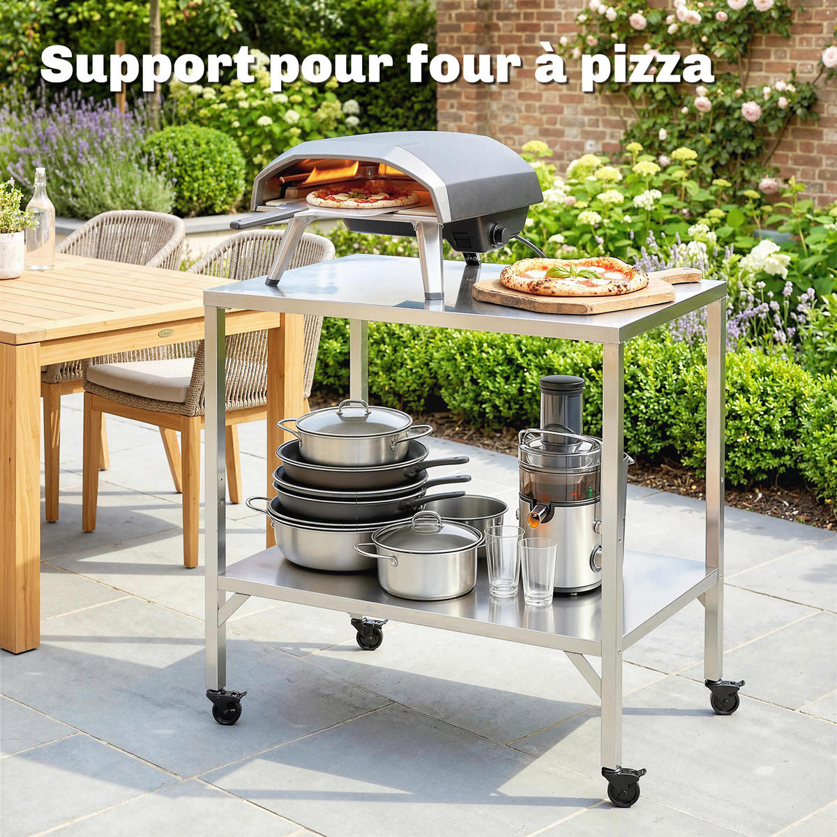 GRILLWAGEN DE-13849 mit Edelstahl-Arbeitsplatte Silber - Silberfarben, Metall (60/92/85cm) - ComfortXL