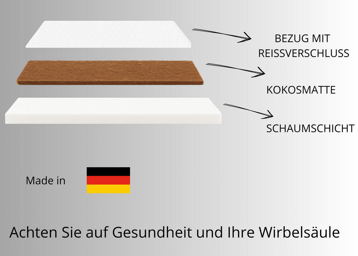 MATRATZENTOPPER TOP5, Kokosauflage Größe: 90x200x5, Frabe: Weiß, hart: H4 - Weiß, Textil (90/200cm) - Marpur
