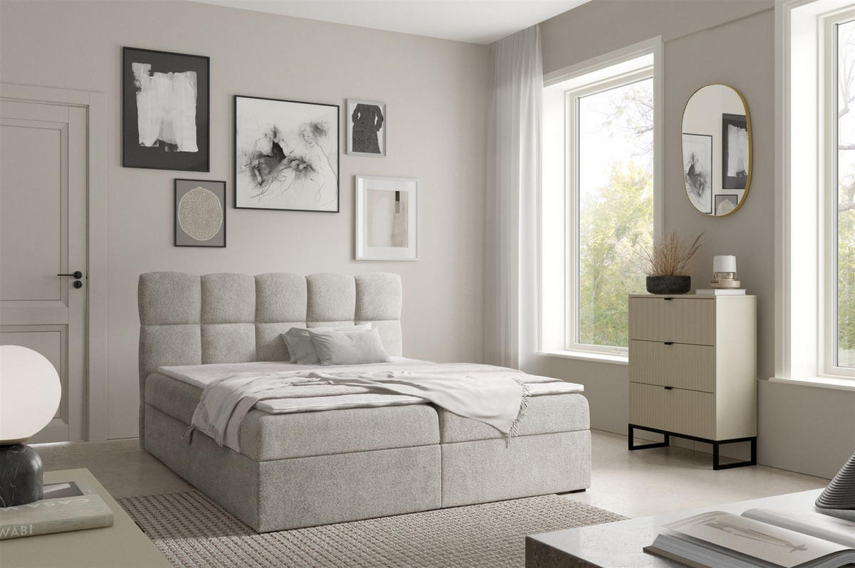BOXBETT Parozo überlänge - Greige, Holzwerkstoff/Textil (140/220cm) - Fun Möbel