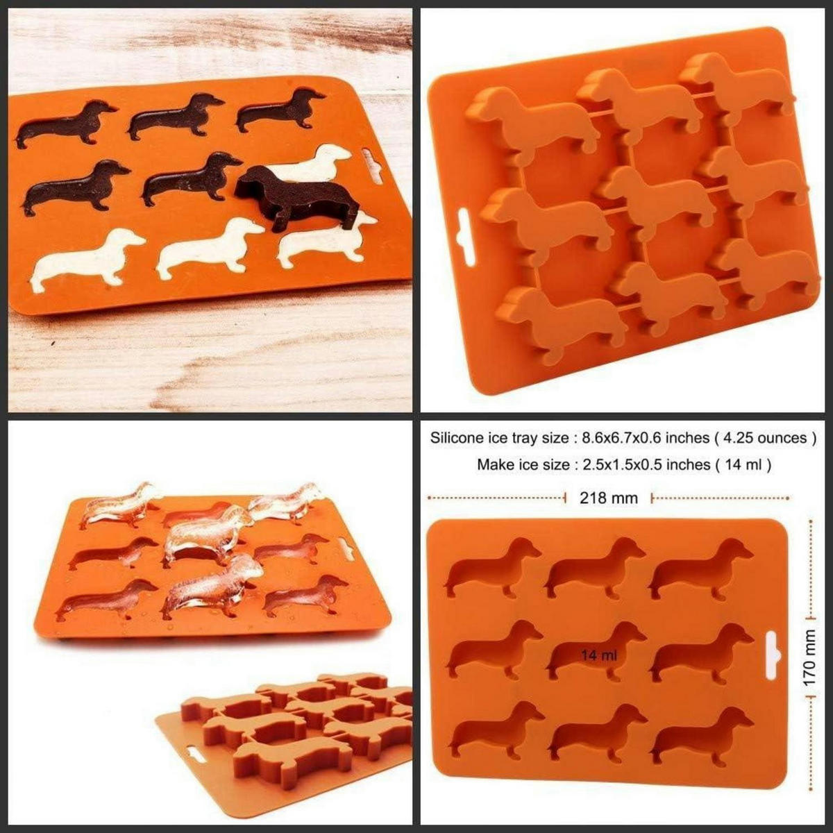 EISWÜRFELFORM 9 Stück Dackel Silikon Orange - Orange, Kunststoff (14/2/21.8cm)