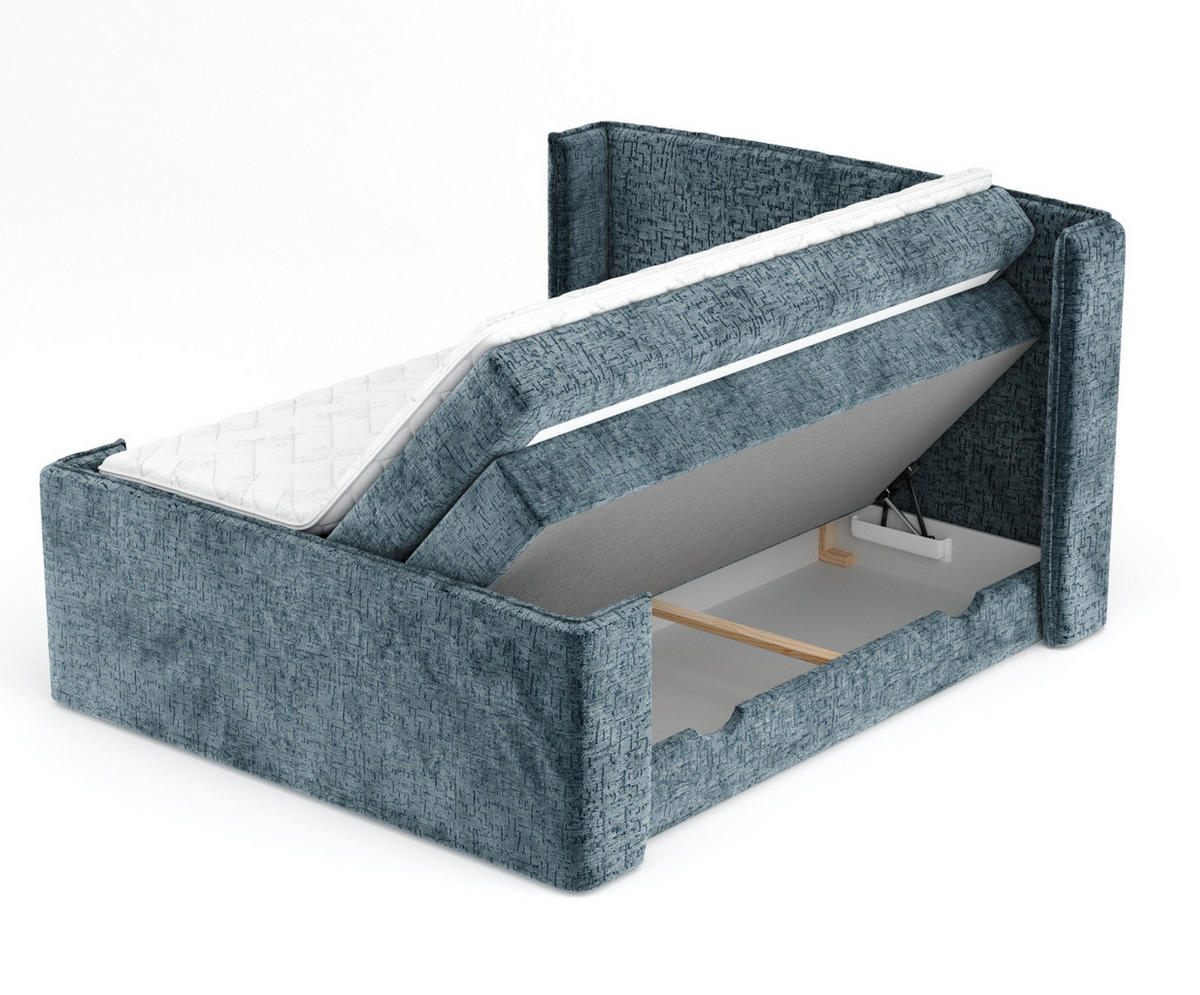 BOXSPRINGBETT Freeland Blau Grau 180/200 cm mit Matratze und Topper - Blaugrau/Schwarz, Holz/Holzwerkstoff (180/200cm) - Maison de Reve