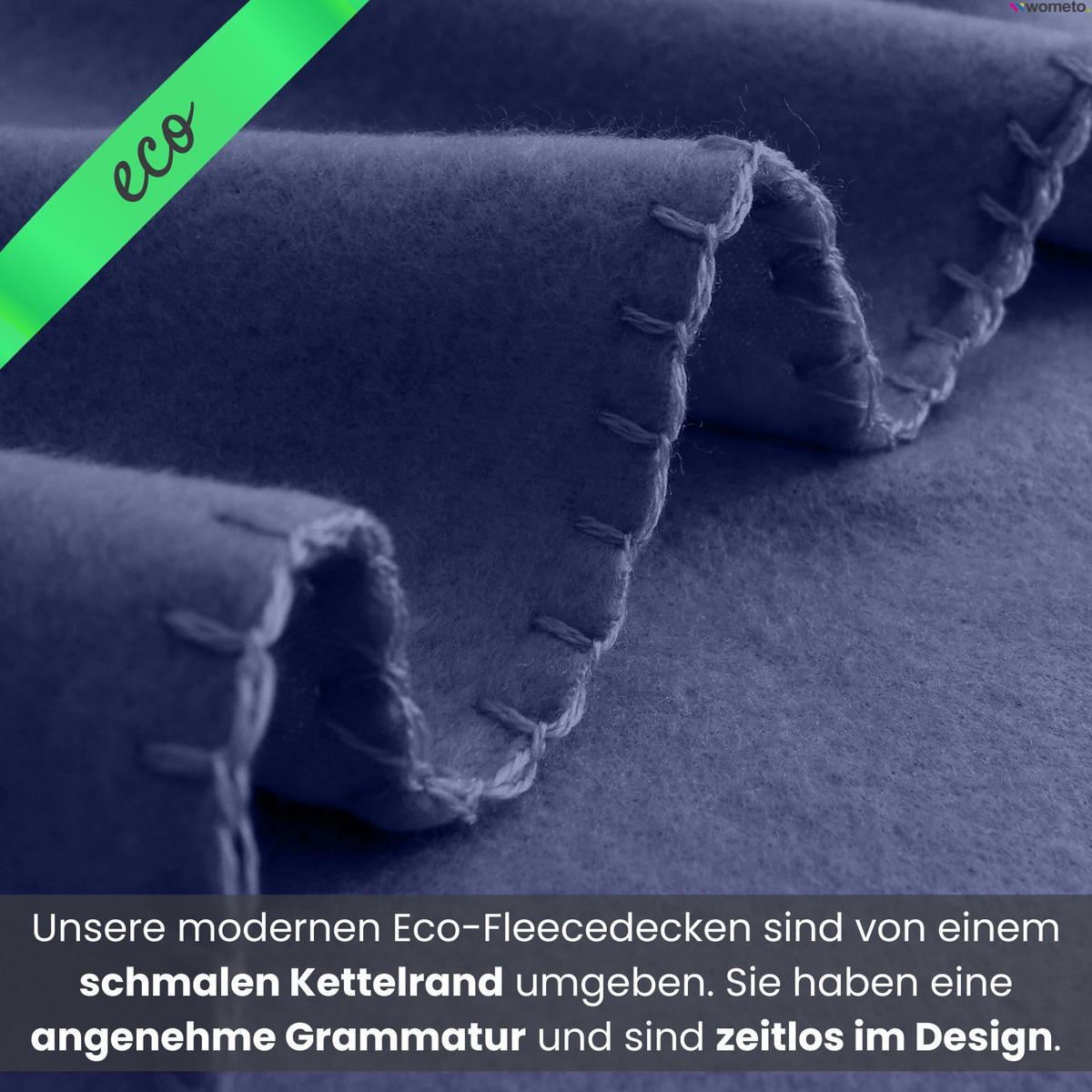 FLEECEDECKE 2er Set eco-line dunkelblau 130/160 cm aus 100% recyceltem Material Kettelrand Anti-Pilling - Dunkelblau, Textil (130/160cm) - wometo