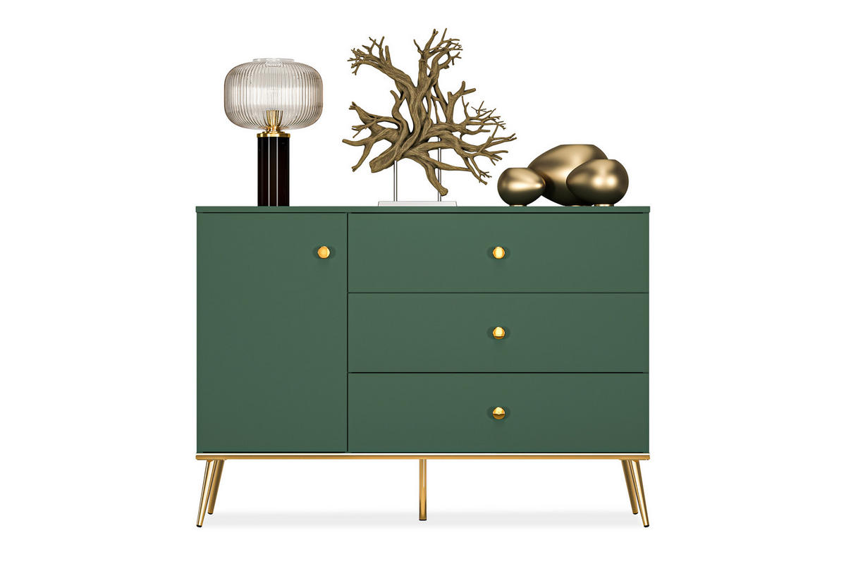 KOMMODE ARICIA Schubladen mit Vollauszug, Grün - Grün, Holz (120/85/40cm) - KONSIMO®