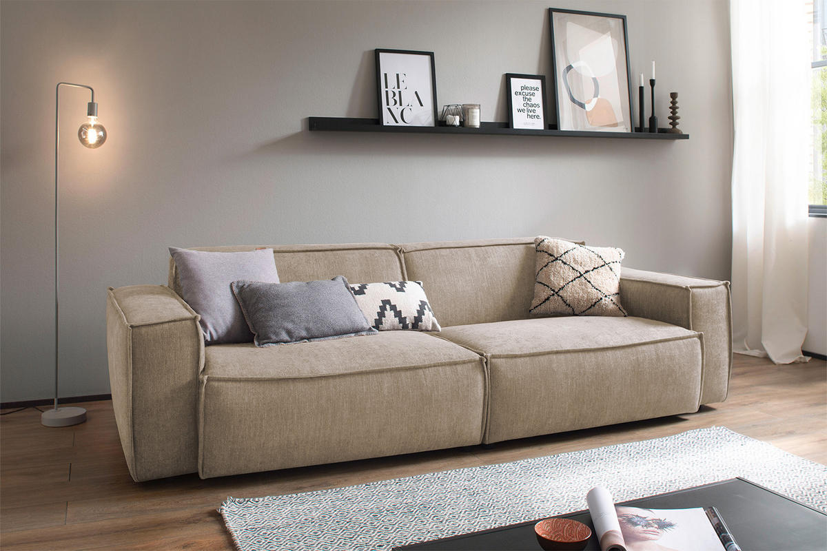 SOFA SAMU Taupe Webstoff - Taupe/Schwarz, Textil (256/72/106cm) - KAWOLA