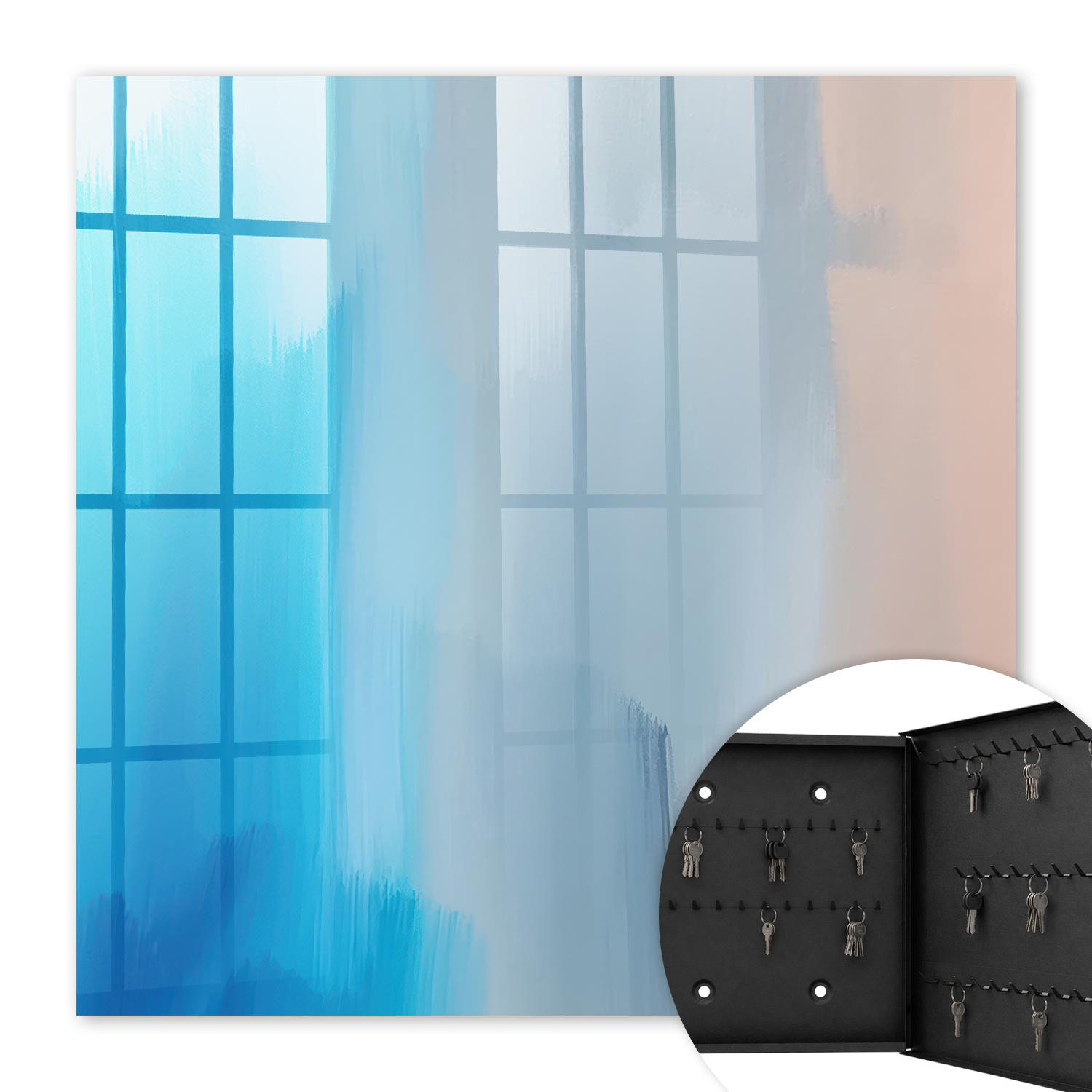 SCHLÜSSELBOX Schwarz 30x30 cm- Türöffnung nach rechts - Relaxierender Gradient - Blau, Metall (30/30/5cm) - TULUP