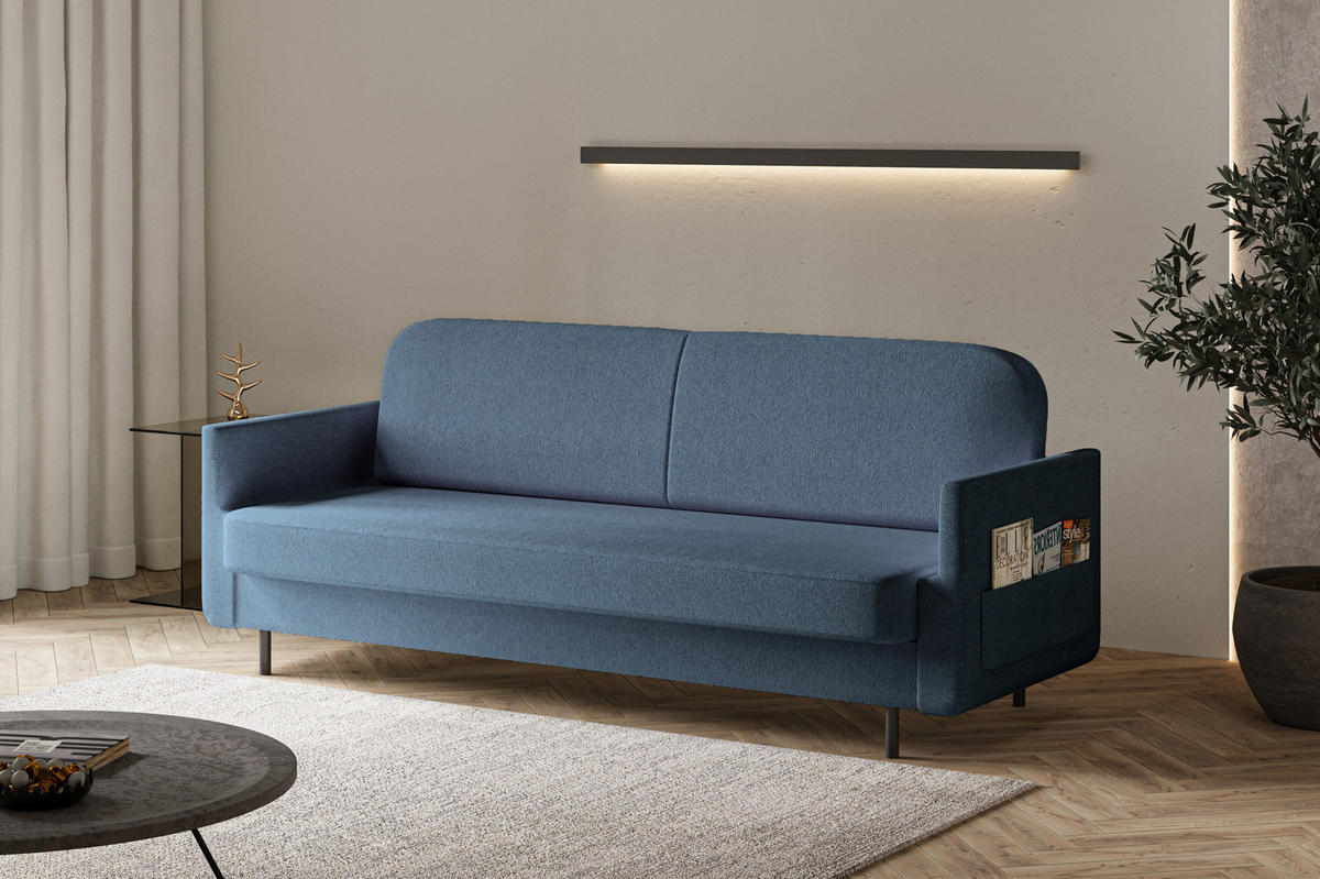 SCHLAFSOFA - POUCH - Dunkelblau - Aragon 79 - Dunkelblau, Holzwerkstoff (221/87/84cm) - Möblo