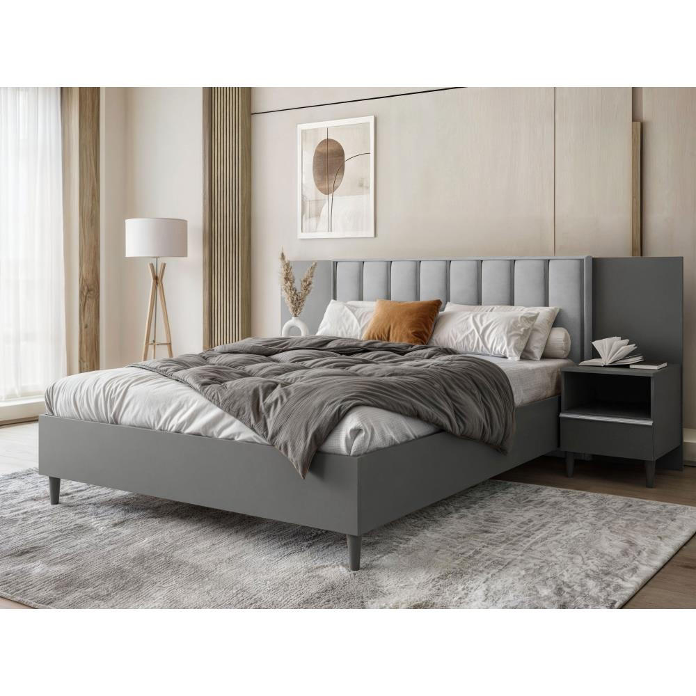 POLSTERBETT Stella 166/211/108 mit 1 Nachttisch grau - Graphitfarben/Grau, Holzwerkstoff/Textil (160/200cm) - Beautysofa