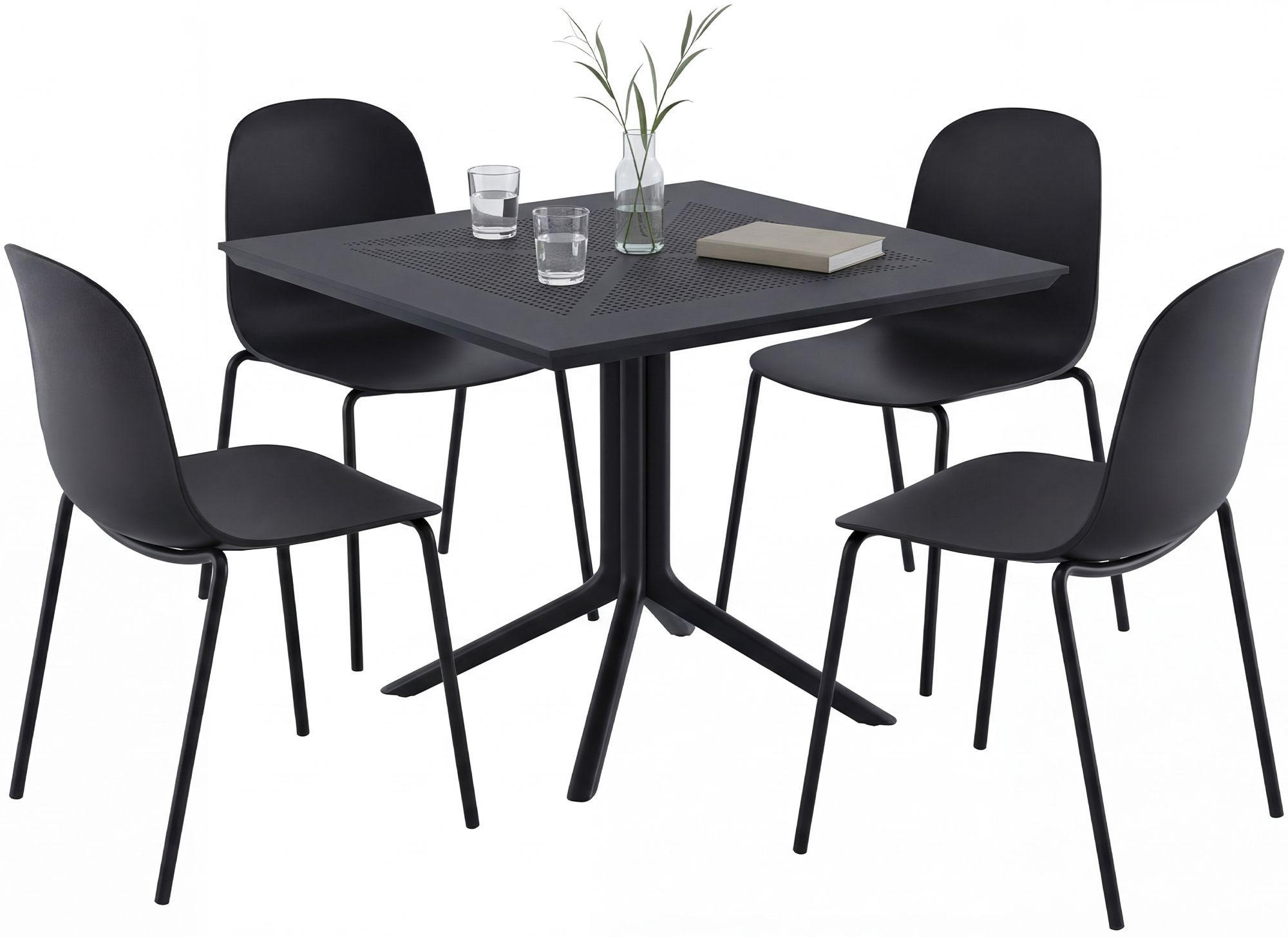 GARTENMÖBEL-SET Mara 4 Stühle 186x182x85cm Metall Schwarz Balkonset - Schwarz, Metall - DELUKE