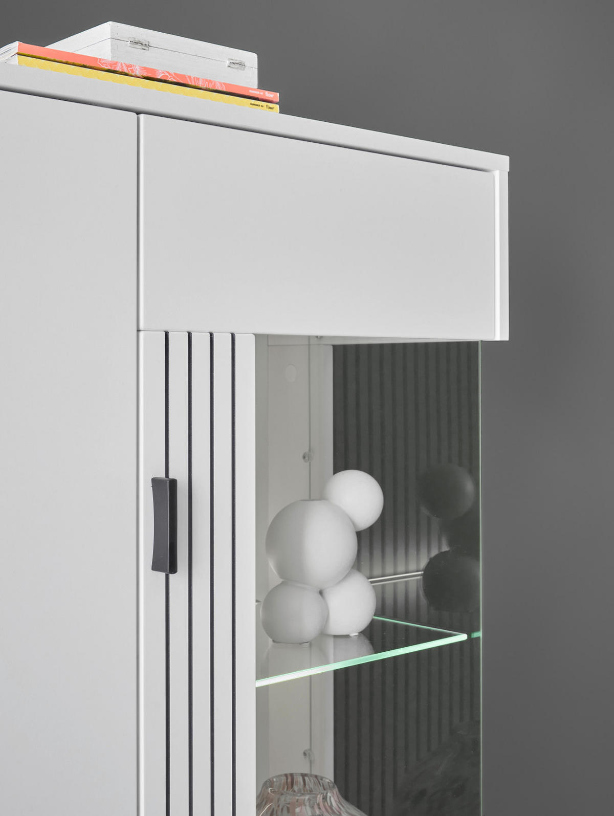 VITRINE weiß matt, Highboard 75 x 125 cm mit Soft-Close - Schwarz/Weiß, Glas/Holzwerkstoff (75/125/38cm) - Furn.Design