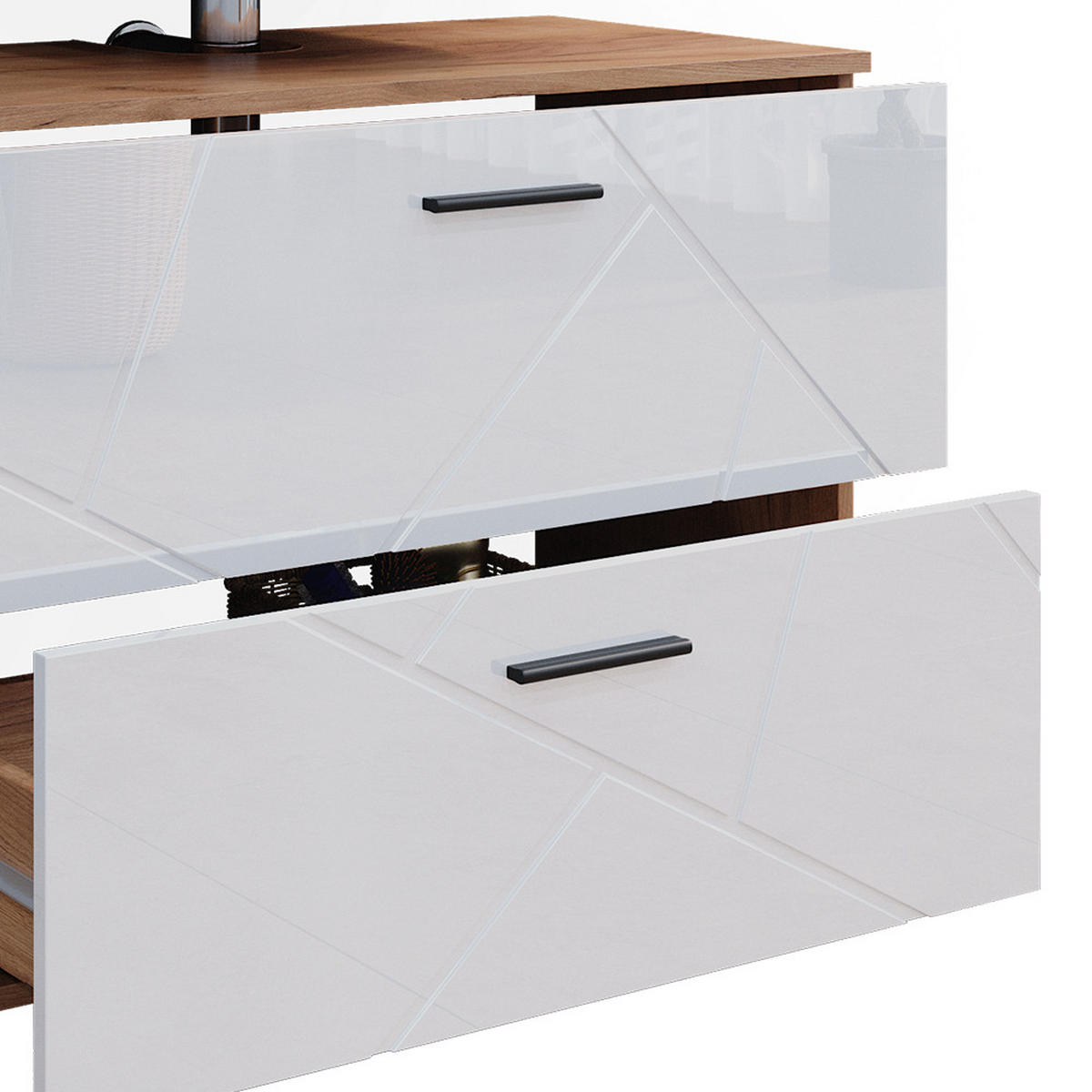 BADMÖBEL-SET Irma Weiß Hochglanz/Goldkraft Eiche 3 Teile Spiegelschrank 80 cm - Weiß Hochglanz/Eiche Wotan, Holzwerkstoff (80/58.6/41cm) - Vicco