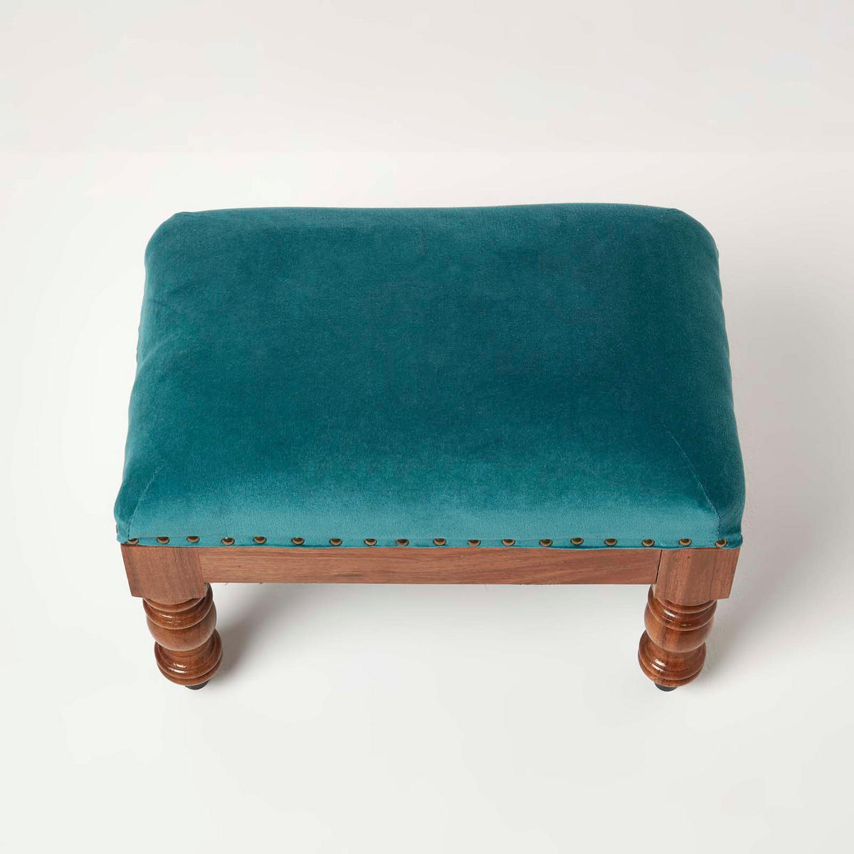 SAMT-HOCKER Mable, petrolgrün mit Holzbeinen, 50/30/40 cm - Grün, Textil (30/40/50cm) - Homescapes
