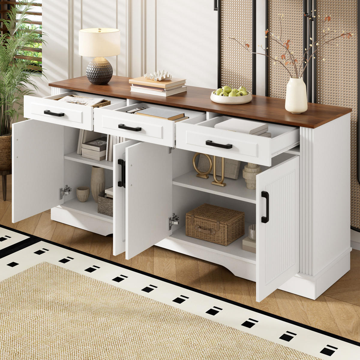 SIDEBOARD 3D Front 4 Türen 3 Schubladen MDF - Weiß, Holzwerkstoff (160/75/40cm) - FLIEKS