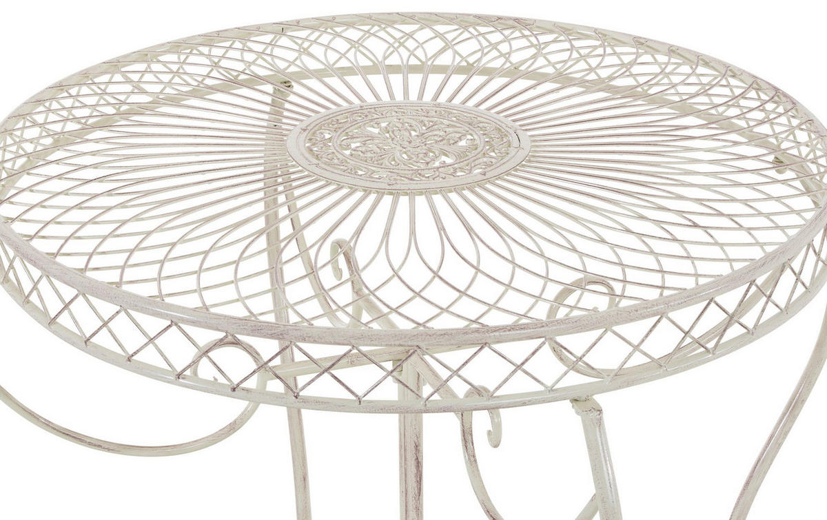 GARTENTISCH rund Ø90 cm Metall Antik-Creme - Creme, Metall (90/90/69cm) - CLP