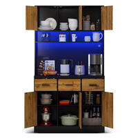 BUFFETSCHRANK 100/40/180 cm schwarz/natur aus MDF mit LED - Schwarz, Holzwerkstoff (100/180/40cm) - OKWISH
