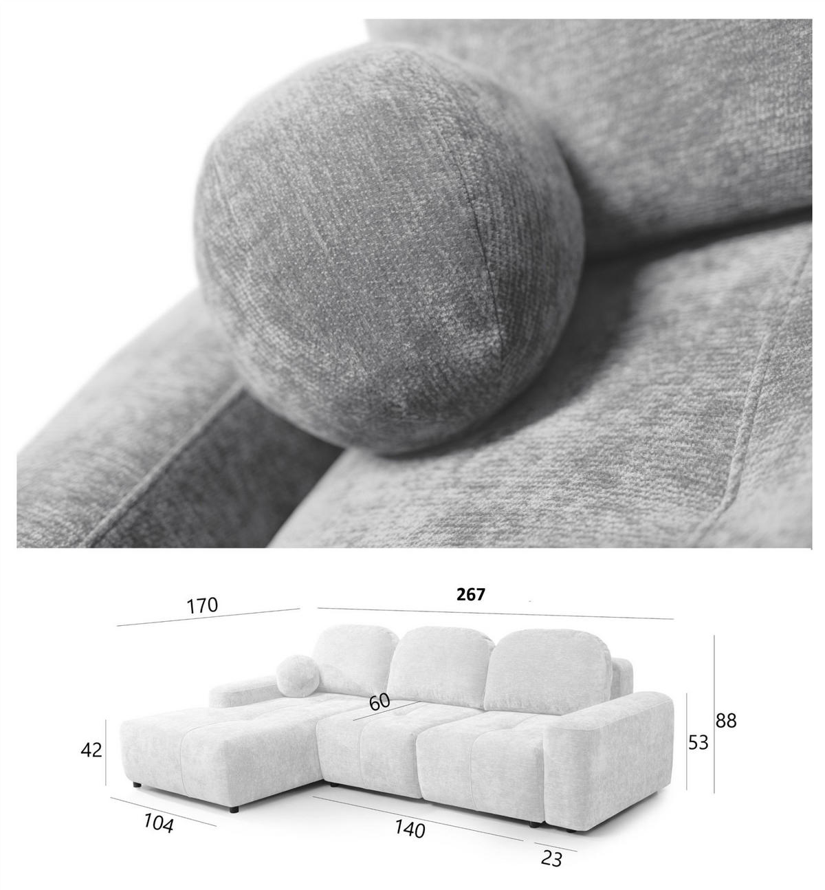 ECKSOFA Argos In Vibe - Grau, Holzwerkstoff/Textil (267/170cm) - Fun Möbel