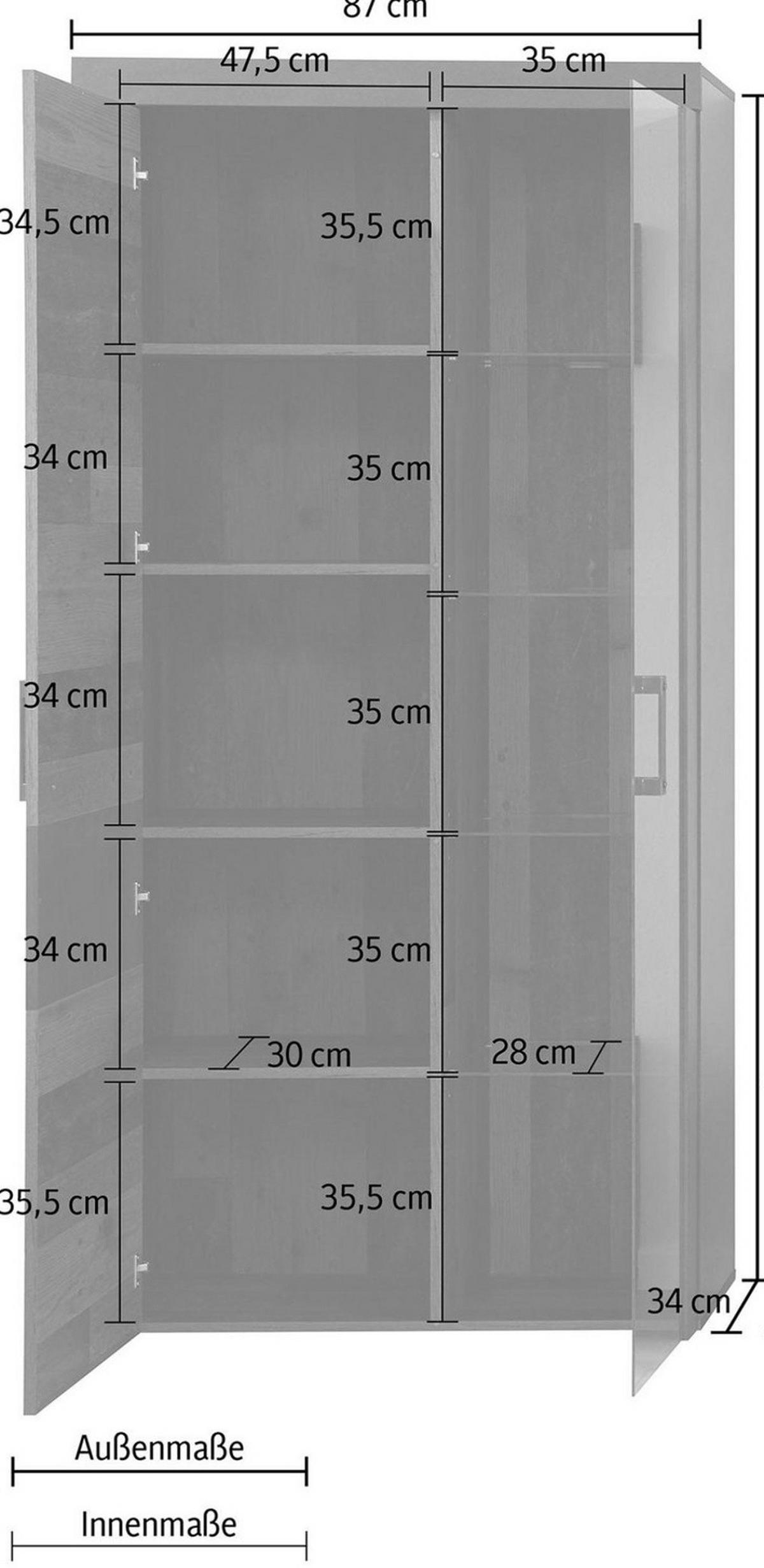 VITRINE Used Wood Altholz Design mit Grau, Vitrinenschrank mit LED Beleuchtung - Silberfarben/Schwarz, Glas/Holzwerkstoff (87/189/34cm) - Top.Furn