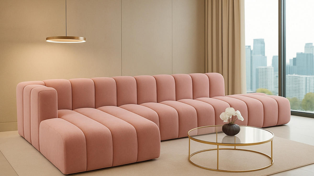 ECKSOFA Mit Hocker GRAND L, Stoff Salvador, Rosa, Links - Rosa, Holz (386/179cm) - Kaiser Möbel