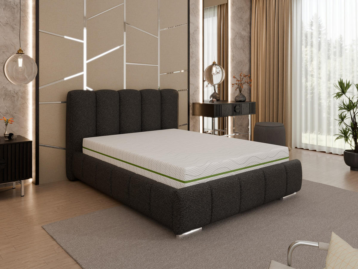 POLSTERBETT Zaira 140x200cm – Elegantes Polsterbett für modernen Wohnstil , ZONIERTE MULTI-TASCHEN-FEDERKERN (24cm), schwarz - Schwarz, Holz (100/200cm) - Homesy