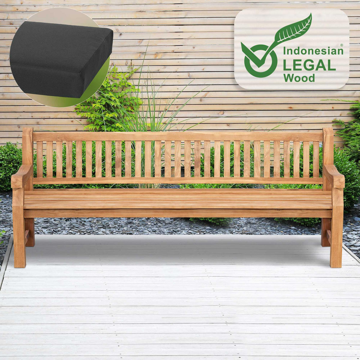 GARTENBANK Teakbank Dabel Holz Dunkelgrau Holzbank 240cm - Dunkelgrau, Holz (240/93/61cm) - DELUKE