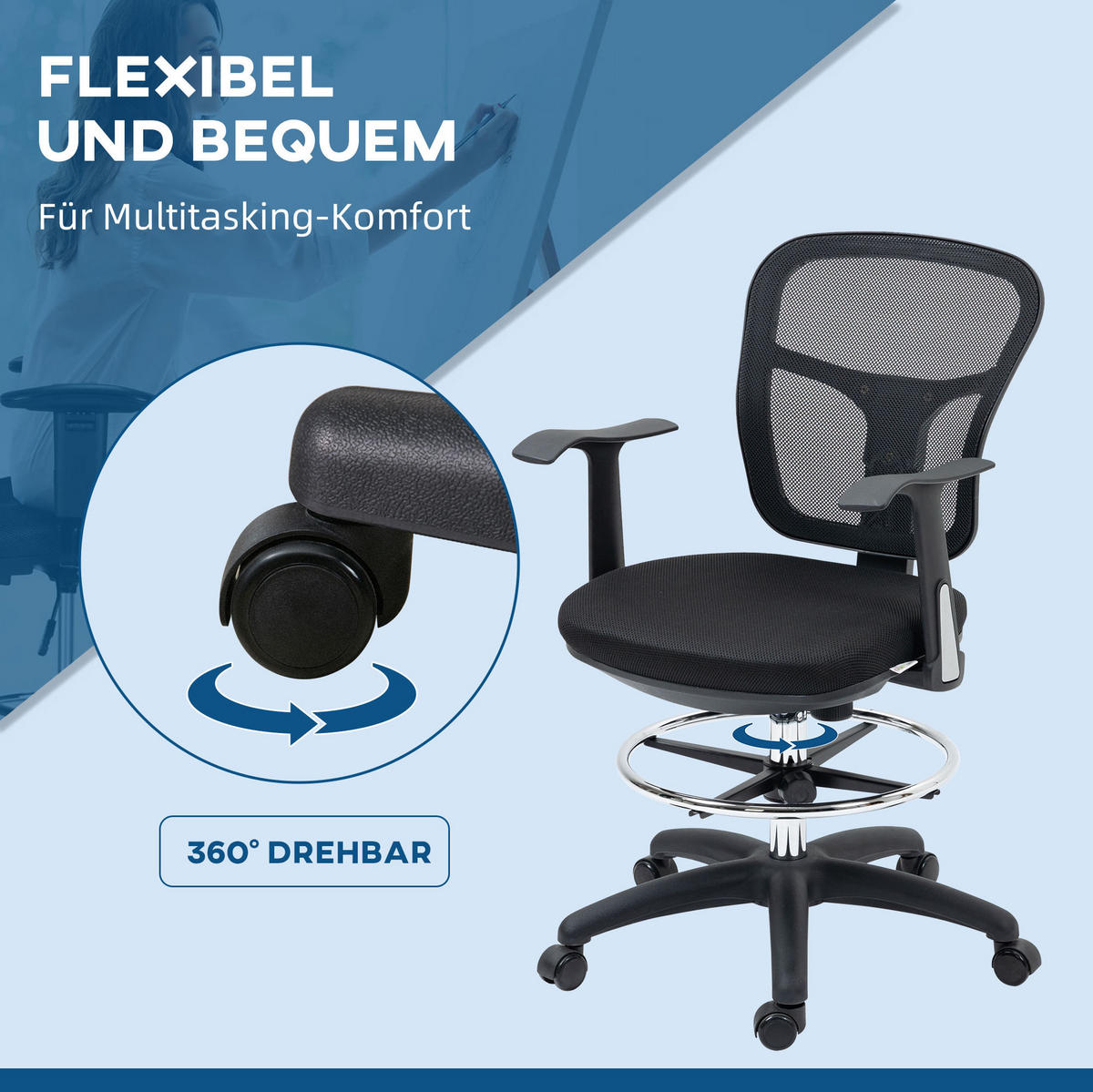 BÜROSTUHL höhenverstellbar 59 x 59 x 95-115 cm Polyester Black - Schwarz, Kunststoff (59/115/59cm) - Meubliv
