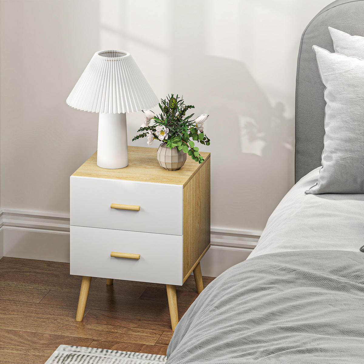 NACHTSCHRANK DE-12948 2 Schubladen, modern Eiche - Eichefarben, Holzwerkstoff (40/50/40cm) - ComfortXL