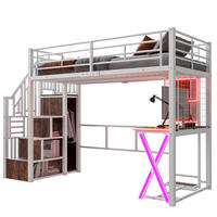 HOCHBETT 90/200 cm mit LED-Beleuchtung, Ablageleiter, Schreibtisch, Kleiderschrank und Regalen, Metall/MDF, Weiß - Weiß, Metall (90/200cm) - Redom