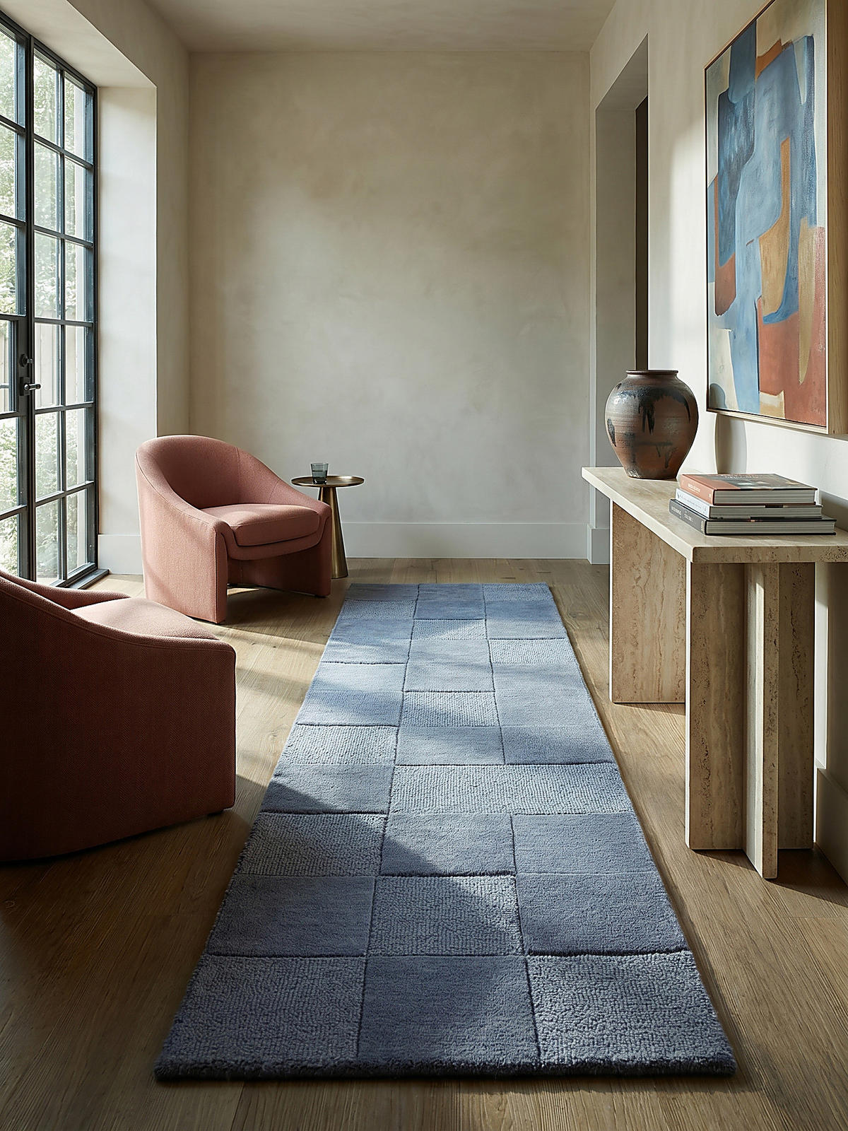 TEPPICHLÄUFER DEBEN, mit Schachbrettmuster, Blau, 60 x 230 cm - Blau, Textil (230/60cm) - KADIMA DESIGN
