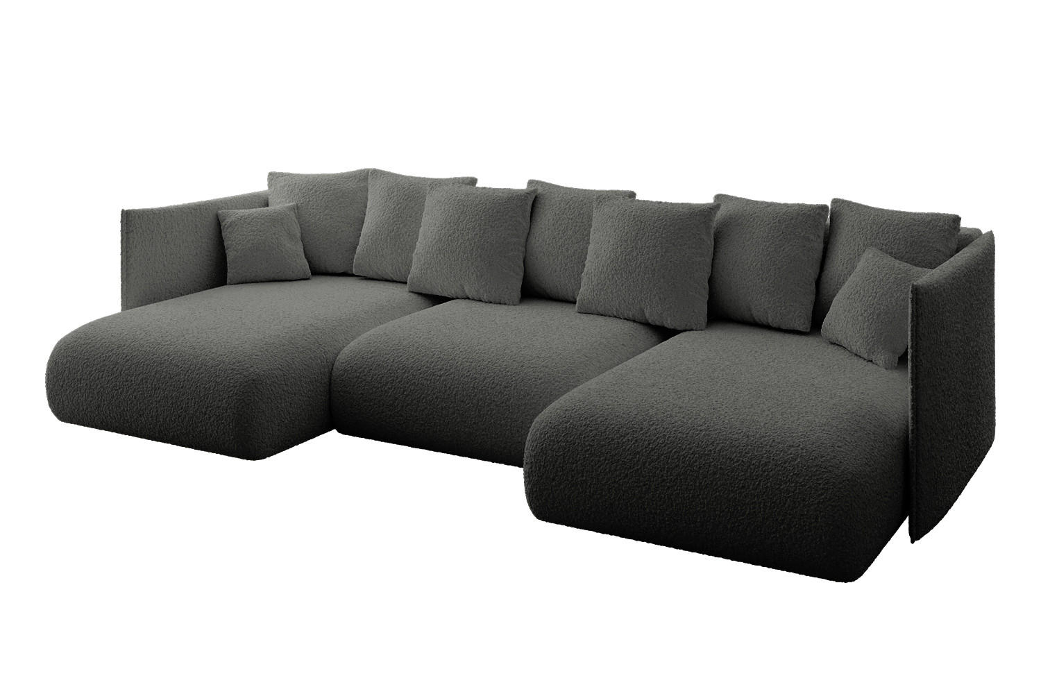 WOHNLANDSCHAFT mit Schlaffunktion und Bettkasten ONESK-U 304x165x40 Grau Bouclé - Grau, Holzwerkstoff/Kunststoff (304/90/165cm) - ALTDECOR