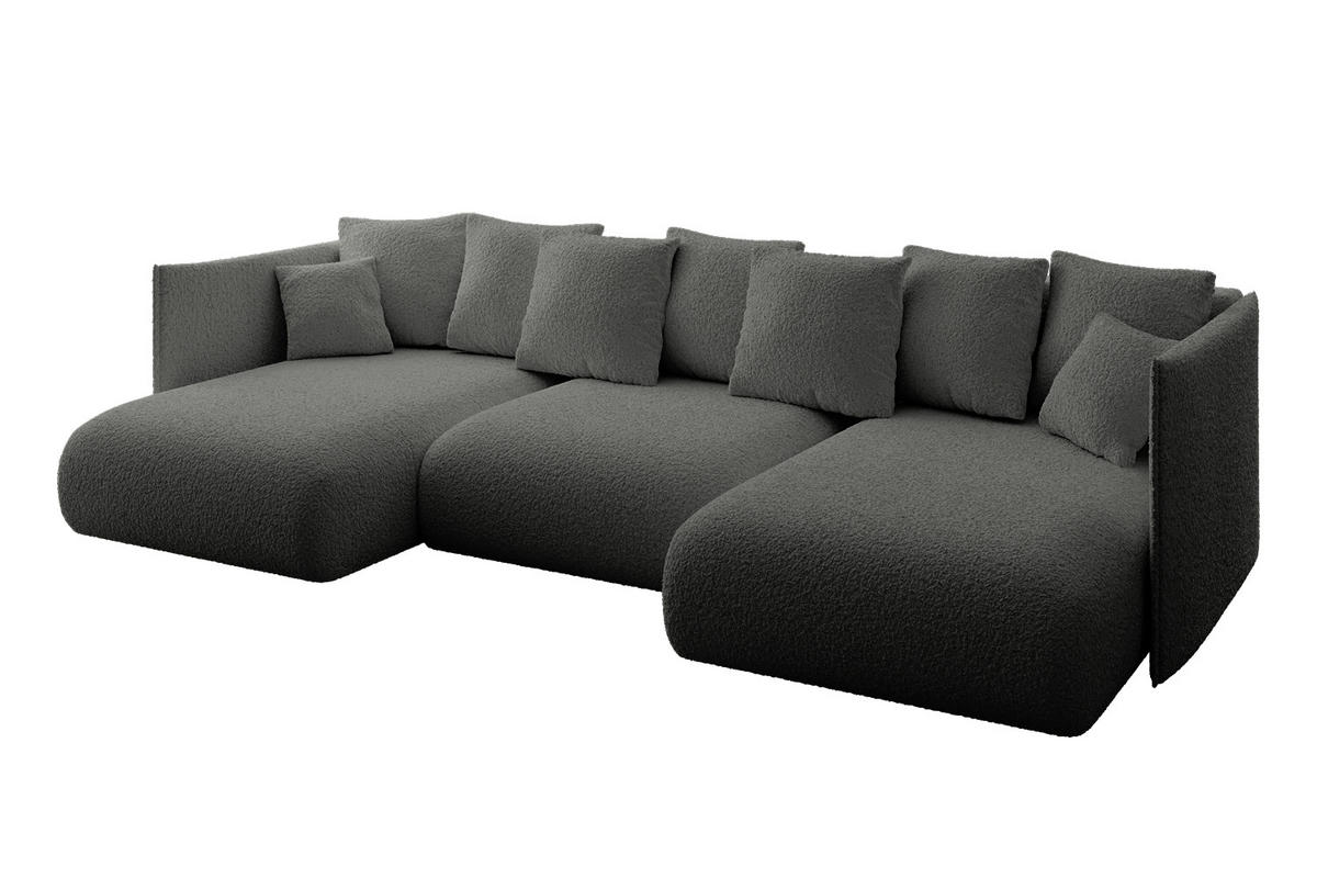 WOHNLANDSCHAFT mit Schlaffunktion und Bettkasten ONESK-U 304x165x40 Grau Bouclé - Grau, Holzwerkstoff/Kunststoff (304/90/165cm) - ALTDECOR