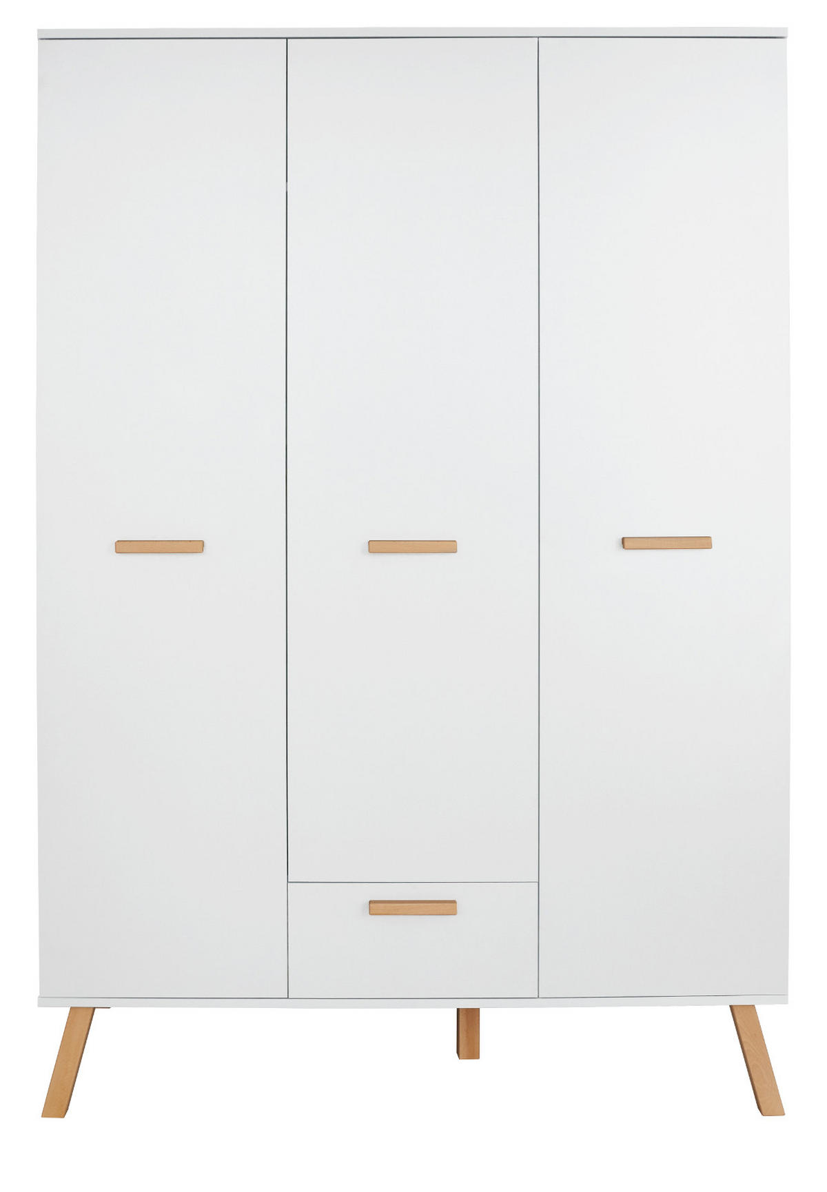 KLEIDERSCHRANK weiß matt mit Buche massiv, 3-türig 130 x 190 cm für Baby- und Kinderzimmer - Eichefarben/Buchefarben, Holz/Holzwerkstoff (60/190/130cm) - Top.Furn