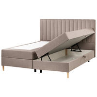 BOXSPRINGBETT mit Stauraum 180/200 cm Stoff Taupe Officer - Taupe, Textil (180/200cm) - Beliani