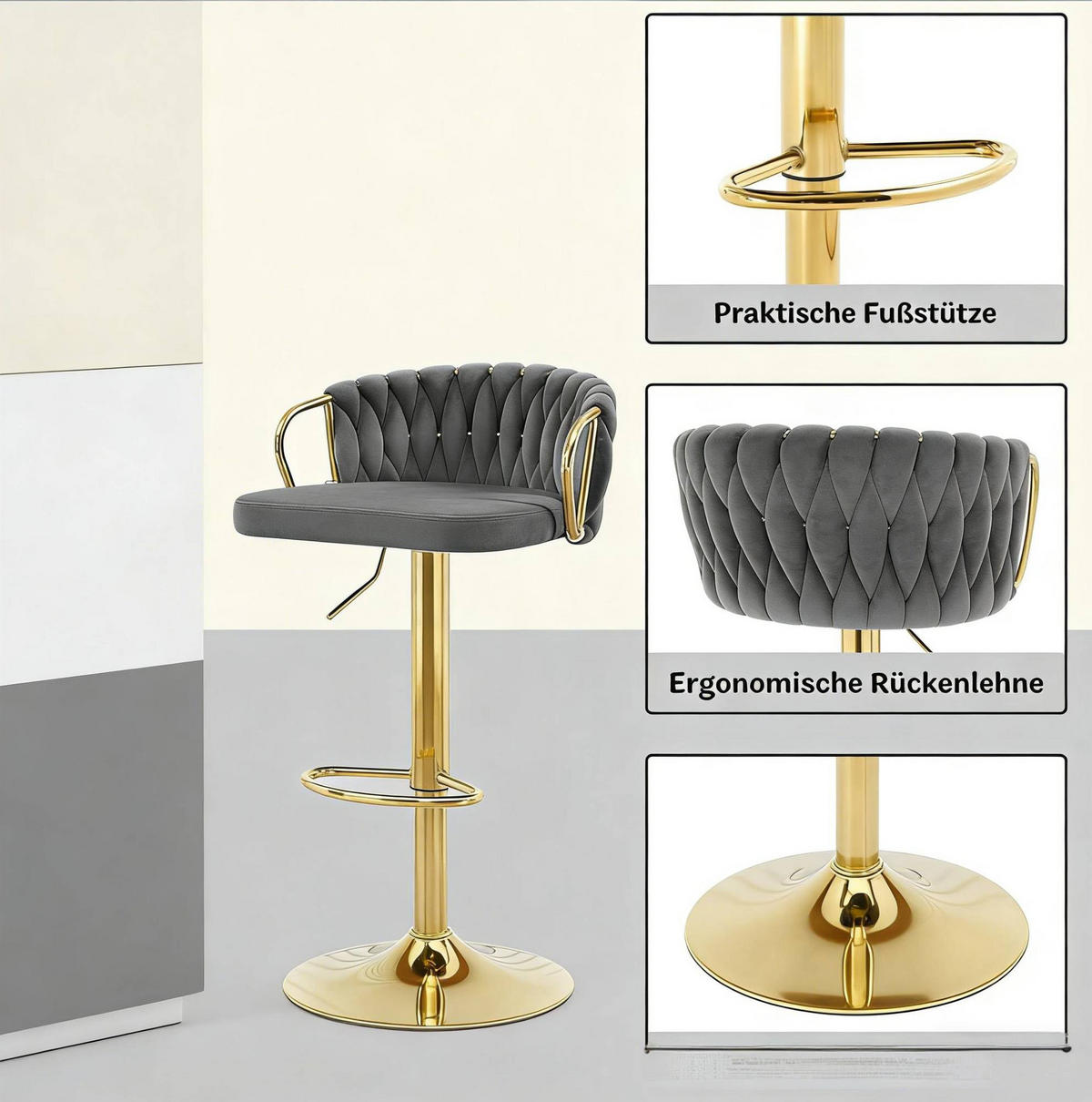 BARHOCKER 49,5/77–98/50,5 cm, Dunkelgrau, höhenverstellbar und drehbar - Dunkelgrau, Metall (49.5/98/50.5cm) - MIVRAY
