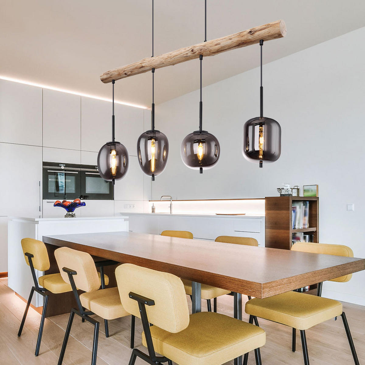 HÄNGELEUCHTE Metall Glas Braun Holzoptik - Braun, Holz (100/18.5/130cm)