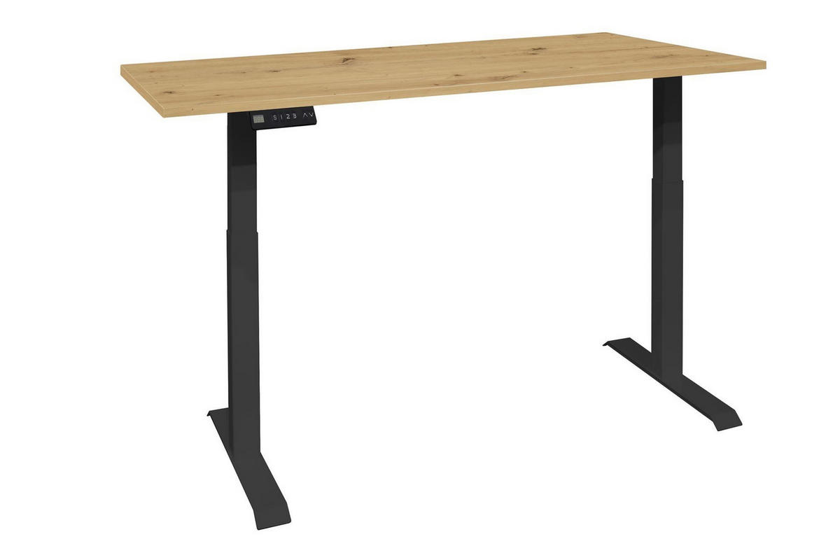SCHREIBTISCH höhenverstellbar elektrisch Editha 140x70 schwarz/asteiche - Eiche Artisan, Holz (140/70/73cm) - 58aufmkessel