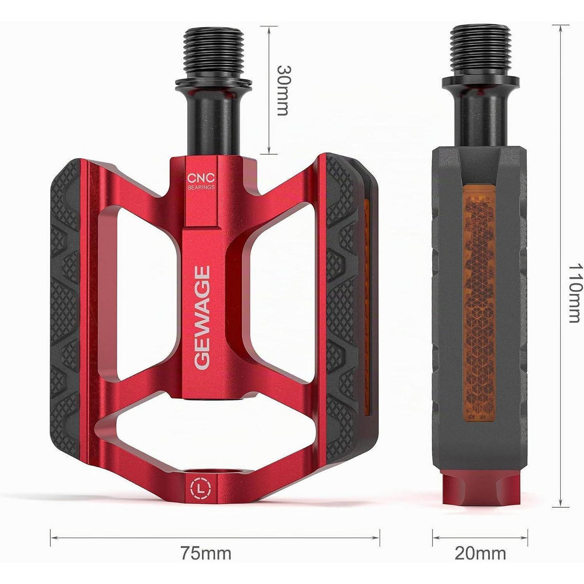 FAHRRADPEDALE Aluminium Rot mit Reflektor - Rot, Metall (7.5/1.5/11cm)