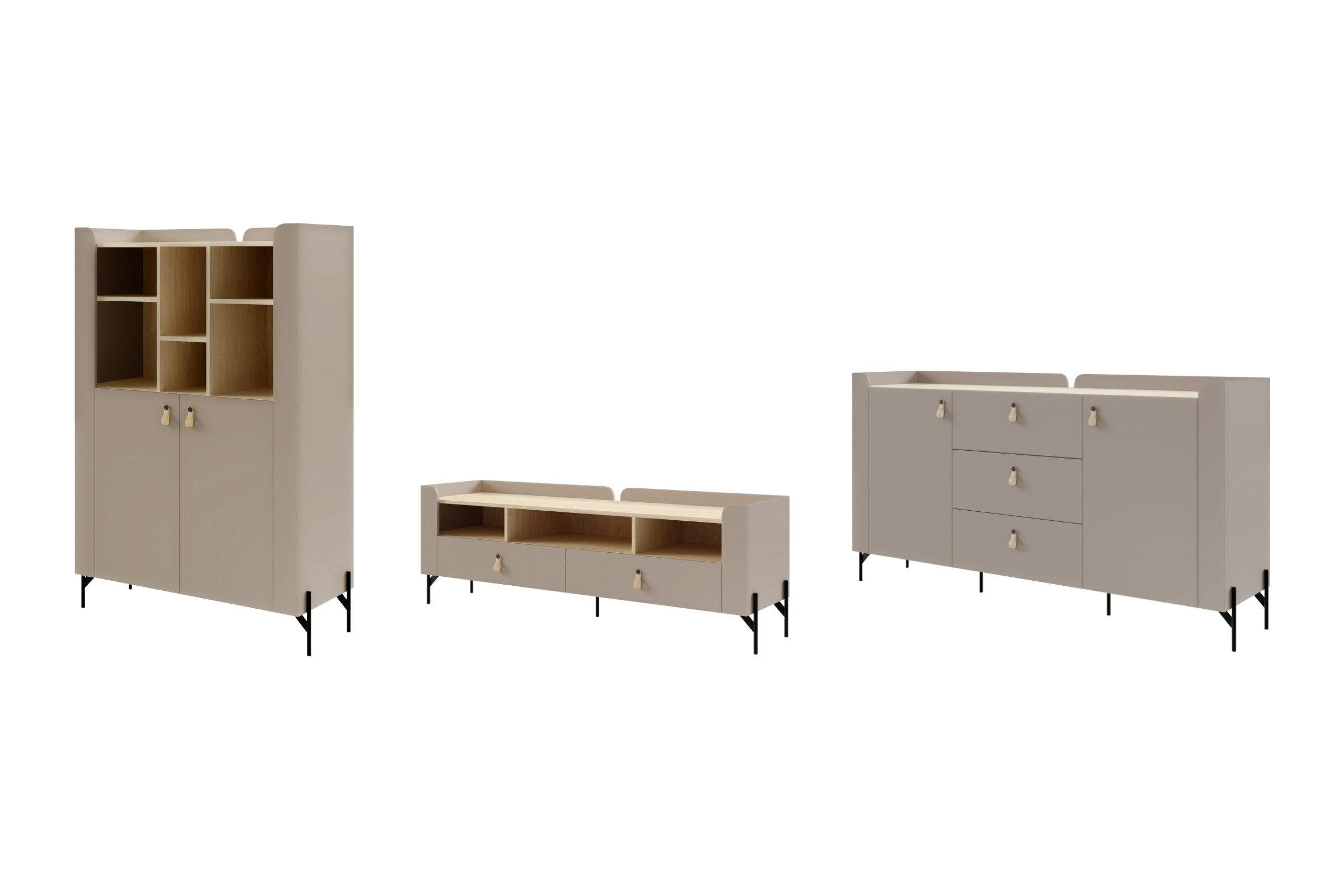 WOHNWAND SOVI A 3-teilig in Porcini / Eiche Mavelie - Greige/Eichefarben, Holzwerkstoff (440/151/42cm) - Deine Möbel 24