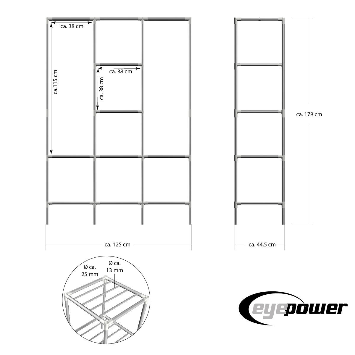 XXL-KLEIDERSCHRANK 178x128x44,5 cm - Silberfarben, Metall (44.5/178/128cm) - eyepower